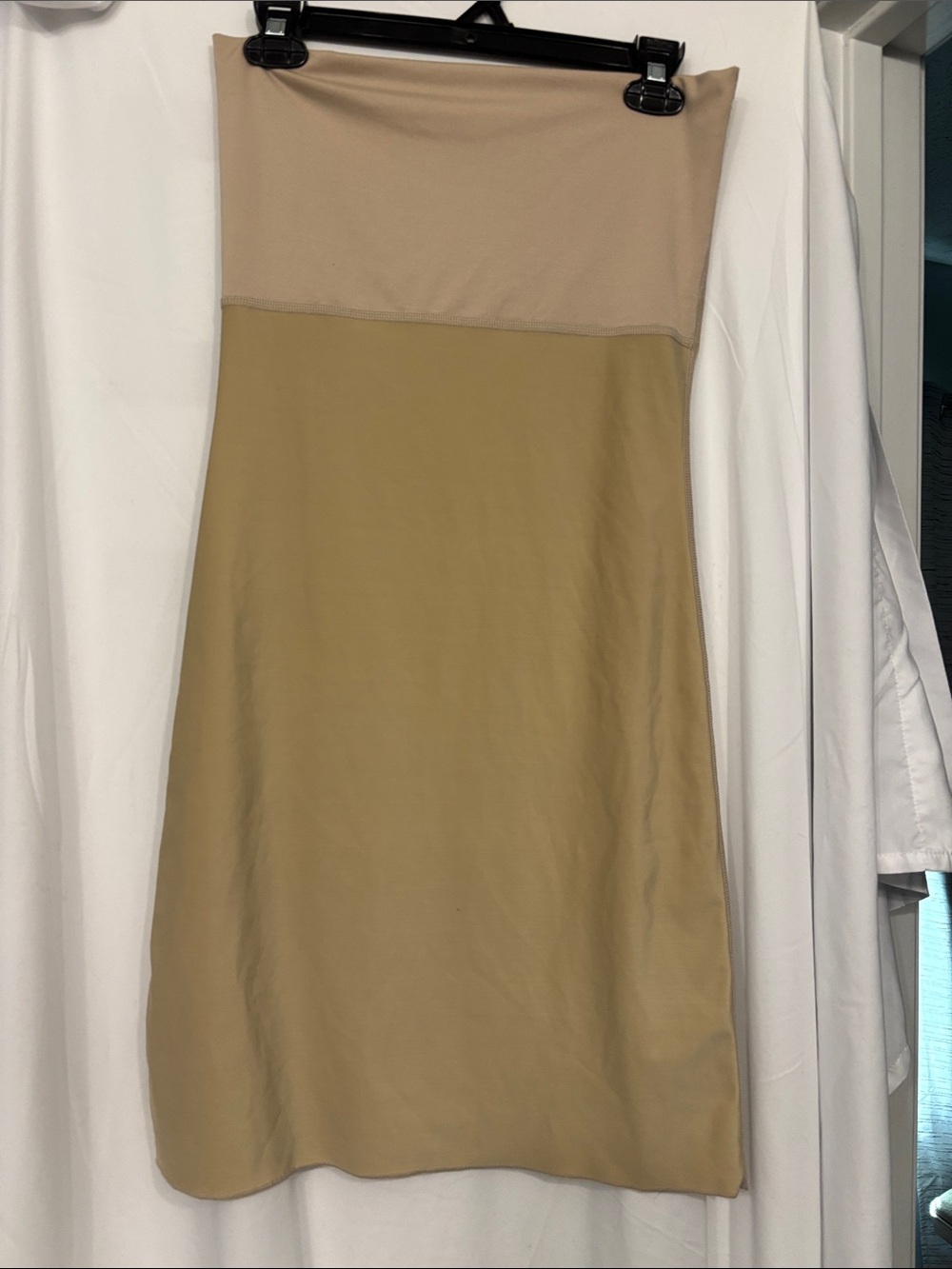 SPANX Two-Tone Strapless Slip Dress in Beige and Khaki